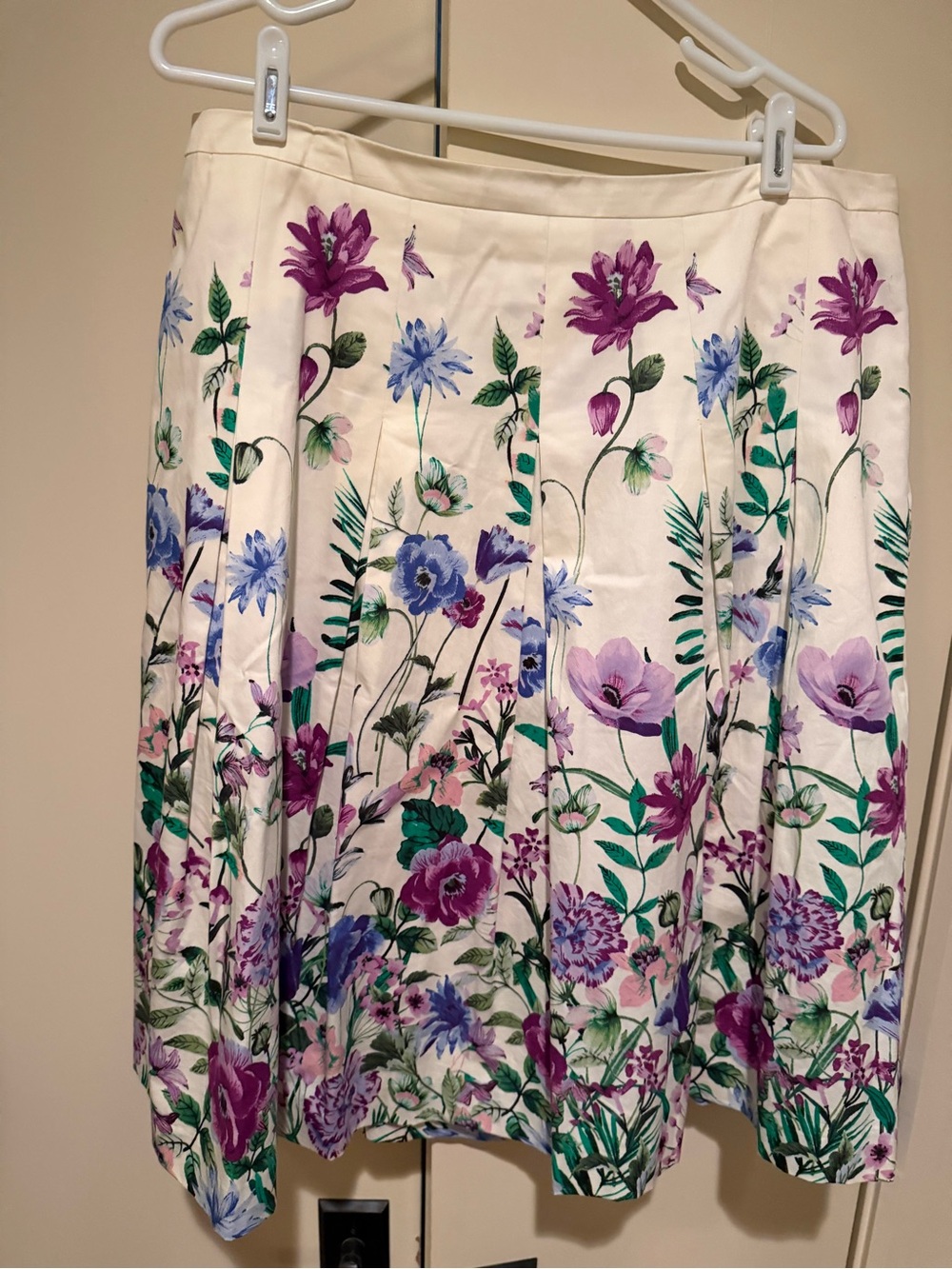 Talbots Cream Midi Skirt with Purple, Blue & Green Floral Print